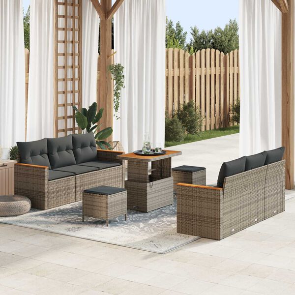 vidaXL Set Divano da Giardino con cuscino 11 pcs Grigio polyrattan