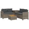 vidaXL Divano da Giardino con Tavolo e Cuscini a L Grigio Polyrattan