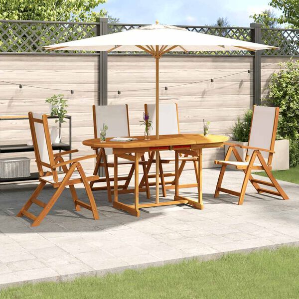 vidaXL Set Pranzo da Giardino 5pz Legno Massello di Acacia e Textilene