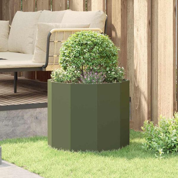 vidaXL Fioriera Verde oliva 60 x 60 x 50 cm Acciaio