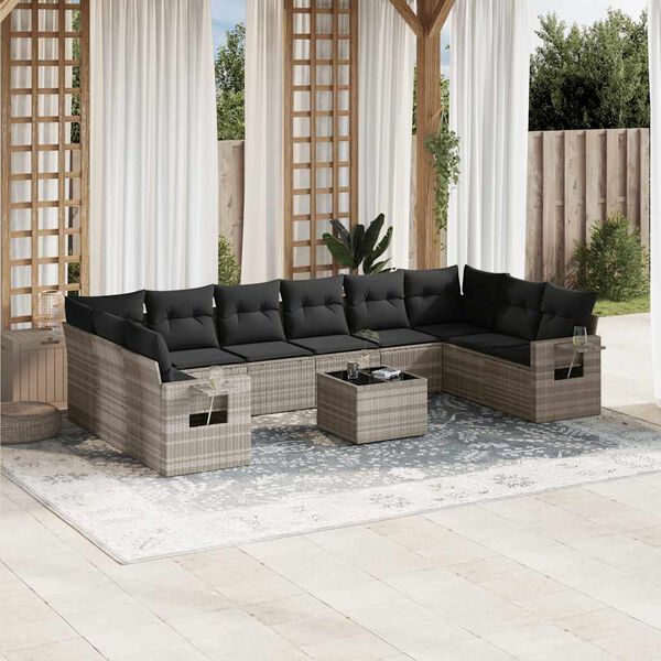 vidaXL Set Divani da Giardino 11 pz con Cuscini in Polyrattan Grigio