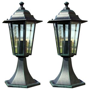 vidaXL Lampioni da Giardino 2 pz Verde Scuro/Nero in Alluminio
