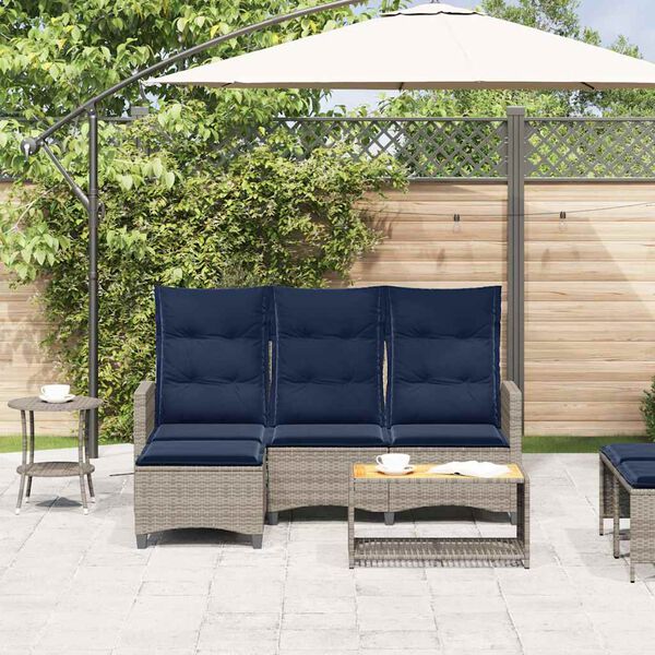 vidaXL Divano Giardino Reclinabile a L con Cuscini Grigio Polyrattan