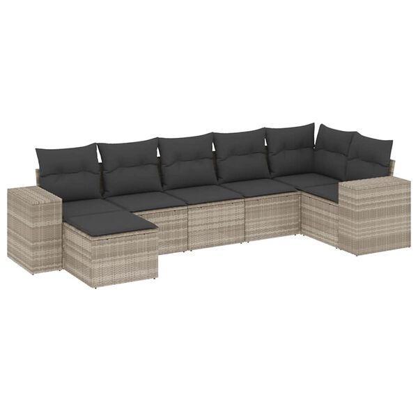 vidaXL Set Divani da Giardino 7pz con Cuscini Grigio Chiaro Polyrattan