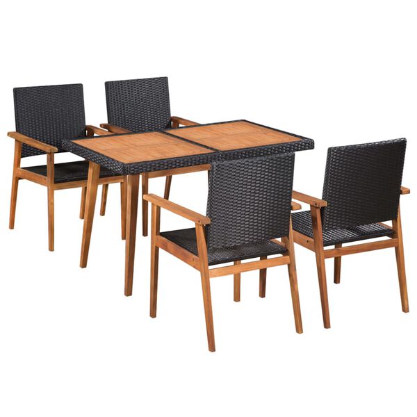 vidaXL Set da Pranzo da Giardino 5 pz in Polyrattan Nero e Marrone