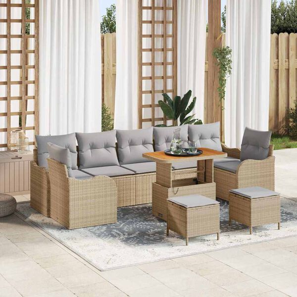 vidaXL Set Divano da Giardino 10 pcs Beige polyrattan