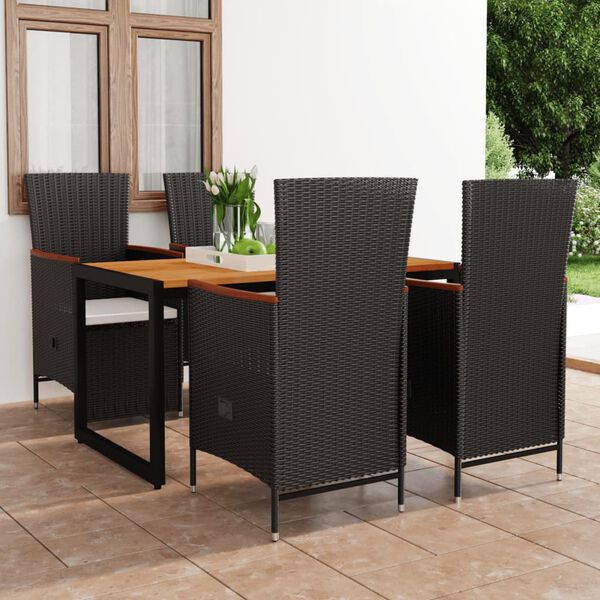 vidaXL Set Mobili da Pranzo per Giardino 5 pz Nero