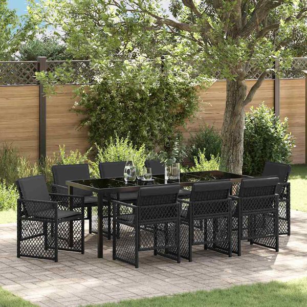 vidaXL Set da Pranzo per Giardino 9 pcs Nero polyrattan