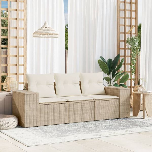 vidaXL Set Divano da Giardino 3 pz con Cuscini Beige in Polyrattan