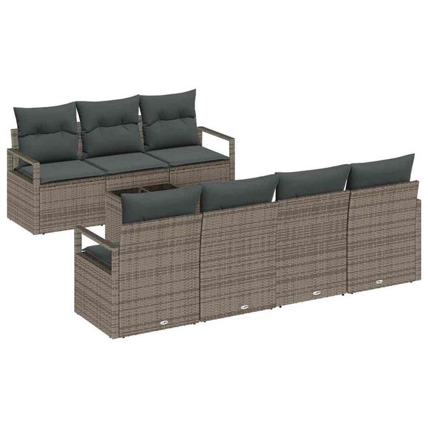 vidaXL Set Divano da Giardino 8 pcs Grigio Polyrattan, Acciaio e Vetro