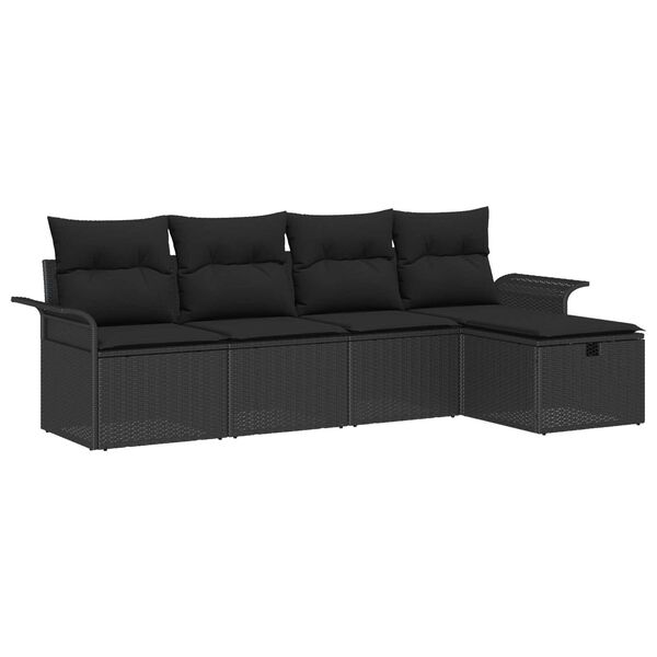 vidaXL Set Divano da Giardino con cuscino 5 pcs Nero polyrattan