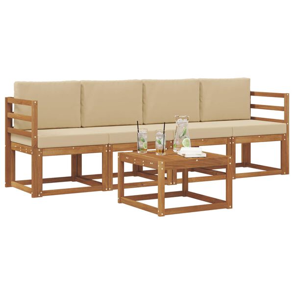 vidaXL Set di divani da esterno con cuscino 5 pcs Naturale e Beige
