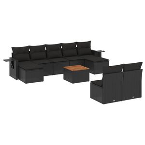 vidaXL Set Divani da Giardino 10pz con Cuscini in Polyrattan Nero