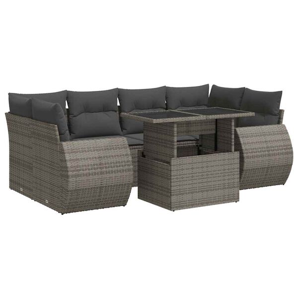 vidaXL Set Divani da Giardino 7 pz con Cuscini Grigio in Polyrattan