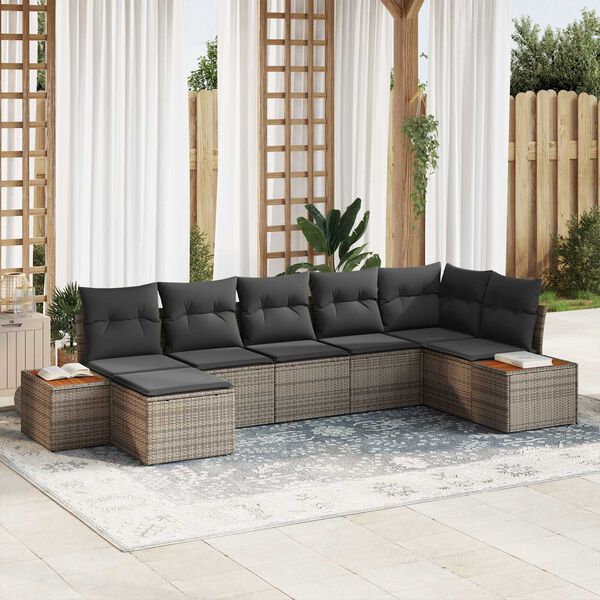 vidaXL Set Divano da Giardino 7 pcs Grigio Rattan in Polipropilene