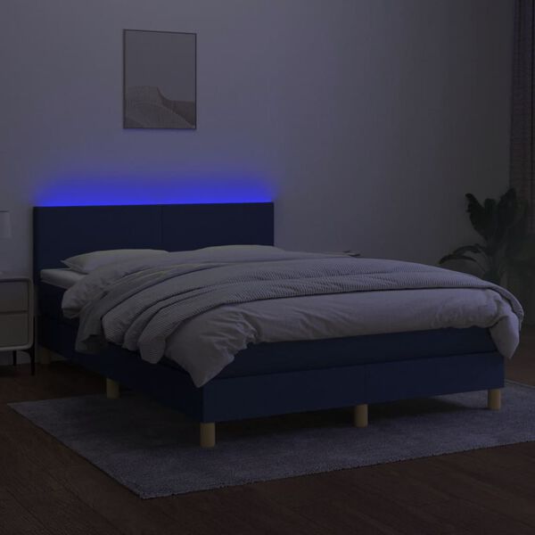 vidaXL Letto a Molle con Materasso e LED Blu 140x200 cm in Tessuto