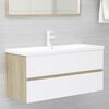 vidaXL Set Mobili da Bagno Bianco e Rovere Sonoma in Legno Multistrato