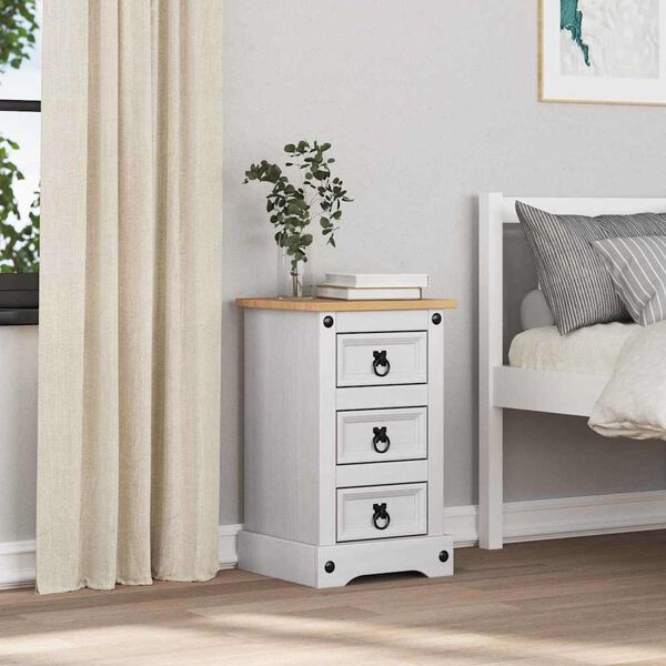 vidaXL Comodino con cassetto Bianco 35 x 32,5 x 58 cm Pino massello