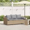 vidaXL Divano da Giardino con Cuscini a 3 Posti Beige in Polyrattan