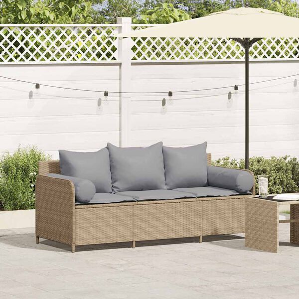 vidaXL Divano da Giardino con Cuscini a 3 Posti Beige in Polyrattan