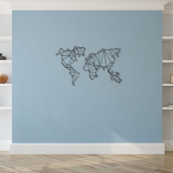 Homemania Decorazione da Parete Mappamondo 120x72 cm Metallo Nero