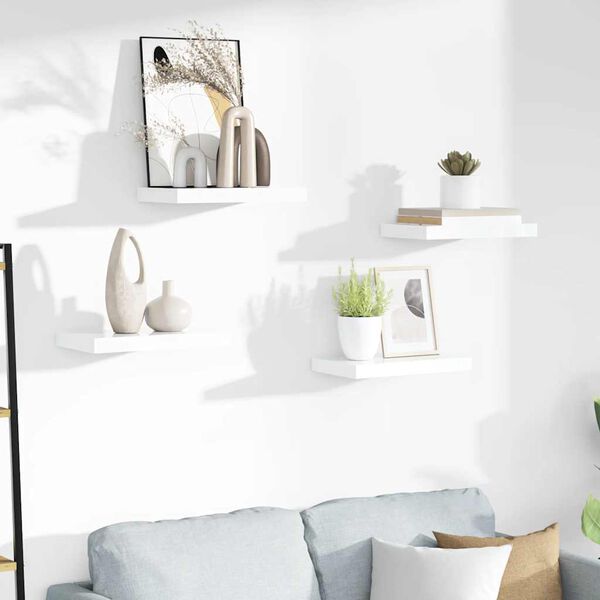 vidaXL Scaffali a Parete 4 pz Bianco Lucido 40x23x3,8 cm in MDF