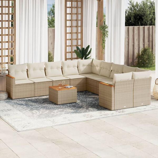 vidaXL Set Divani da Giardino 11 pz con Cuscini Beige in Polyrattan