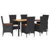 vidaXL Set da Pranzo da Giardino 7 pz Nero con Cuscini in Polyrattan