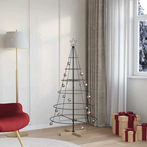 vidaXL Albero a Cono di Natale con supporto Nero 150 cm Acciaio