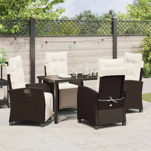 vidaXL Set da Pranzo per Giardino con cuscino 5 pcs Marrone polyrattan