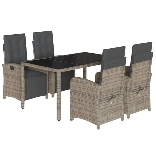 vidaXL Set da Pranzo da Giardino 5 pz con Cuscini in Polyrattan Grigio