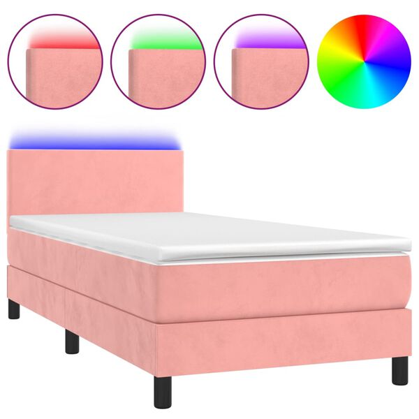 vidaXL Letto a Molle con Materasso e LED Rosa 80x200 cm in Velluto
