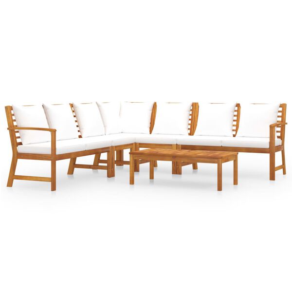 vidaXL Set Divani da Giardino 6 pz con Cuscini Crema in Legno Acacia