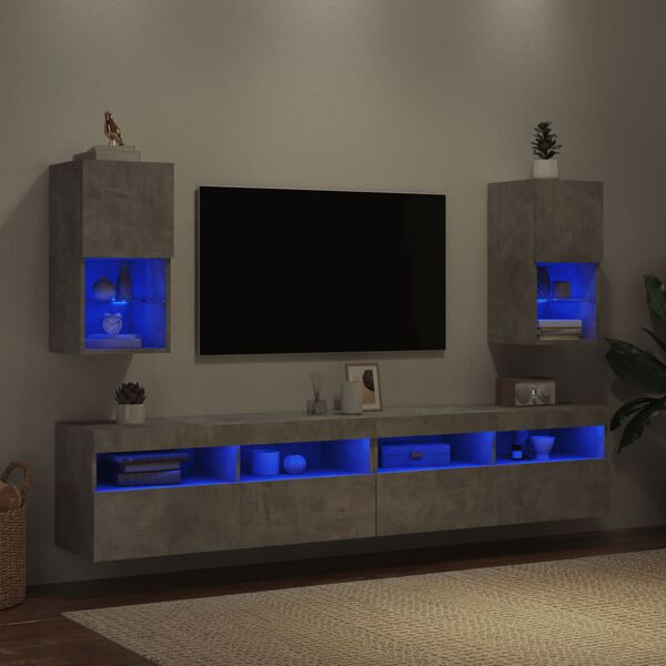 vidaXL Mobili TV con Luci LED 2pz Grigio Cemento 30,5x30x60 cm