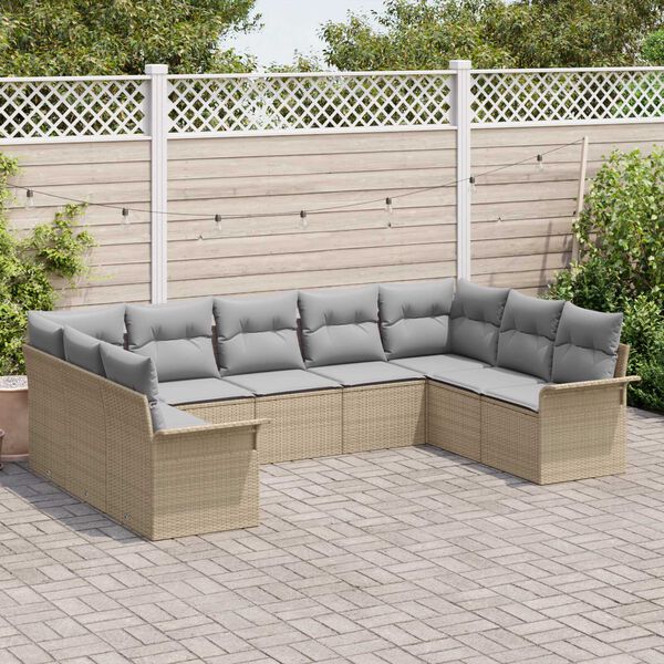 vidaXL Set Divano da Giardino con archiviazione 9 pcs Beige polyrattan