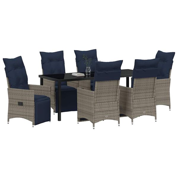 vidaXL Set di tavolo e sedie con cuscino 7 pcs Grigio Rattan in PE