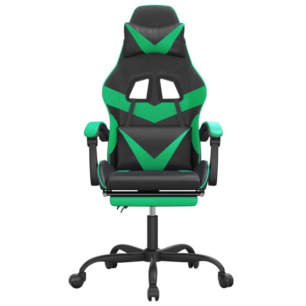 vidaXL Sedia da Gaming Girevole con Poggiapiedi Nero Verde Similpelle