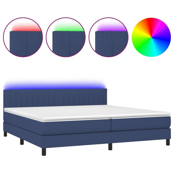vidaXL Letto a Molle Materasso e LED Blu 200x200cm in Tessuto