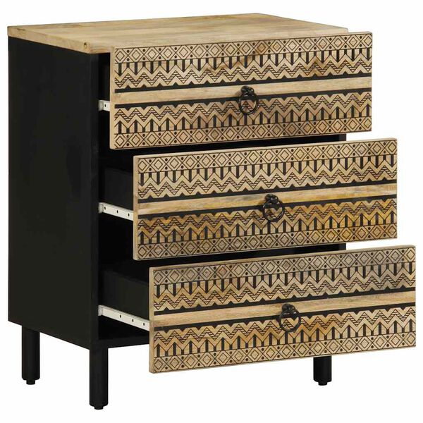 vidaXL Comodino Nero 50x33x62 cm in Legno Massello di Mango Grezzo