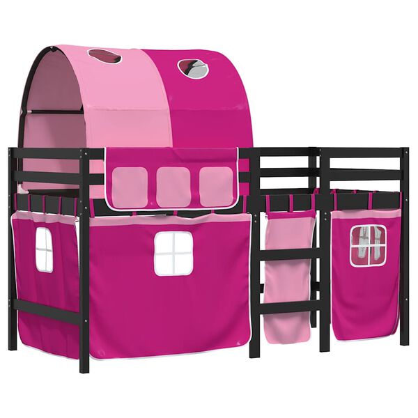 vidaXL Letto a Soppalco con Tunnel Bambini Rosa 90x190cm Massello Pino