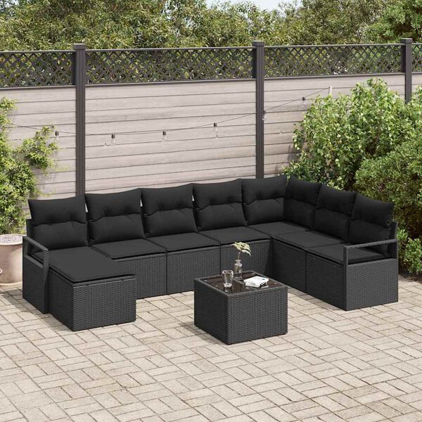 vidaXL Set Divano da Giardino 9 pcs Nero Poly Rattan