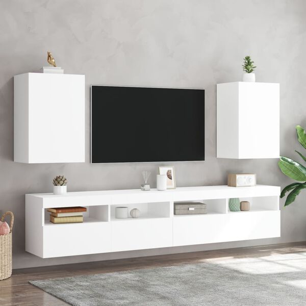vidaXL Mobili TV a Parete 2pz Bianchi 40,5x30x60 cm Legno Multistrato