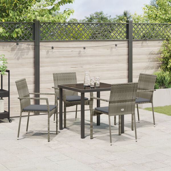 vidaXL Set da Pranzo per Giardino con cuscino 5 pcs Grigio polyrattan