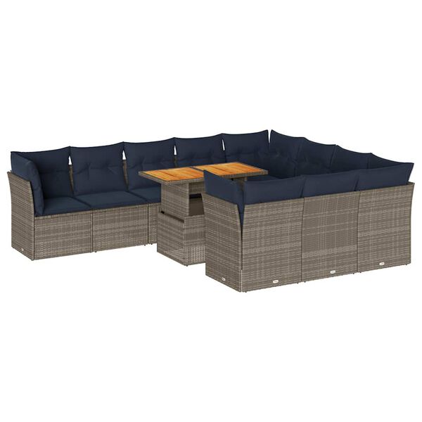 vidaXL Set Divani da Giardino 11 pz con Cuscini in Polyrattan Grigio