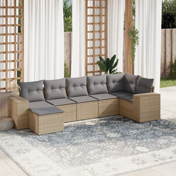 vidaXL Set Divani da Giardino 7 pz con Cuscini Beige in Polyrattan