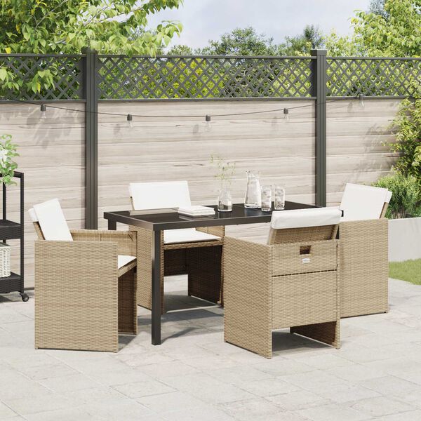 vidaXL Set da Pranzo per Giardino 5 pcs Beige polyrattan
