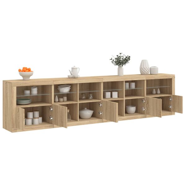 vidaXL Credenza con Luci LED Rovere Sonoma 283x37x67 cm