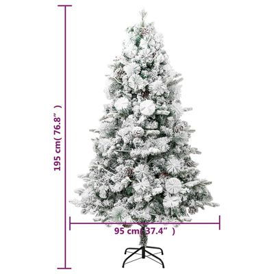 vidaXL Albero di Natale con Neve Floccata LED e Pigne 195 cm PVC e PE