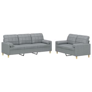 vidaXL Set Divani 2 pz con Cuscini Grigio Chiaro in Tessuto