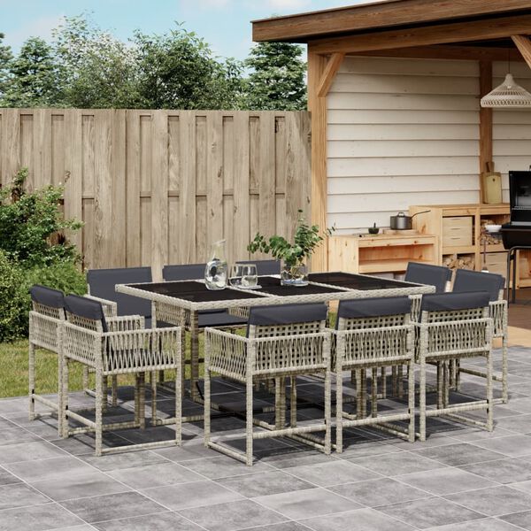 vidaXL Set Pranzo Giardino 11pz con Cuscini Grigio Chiaro Polyrattan